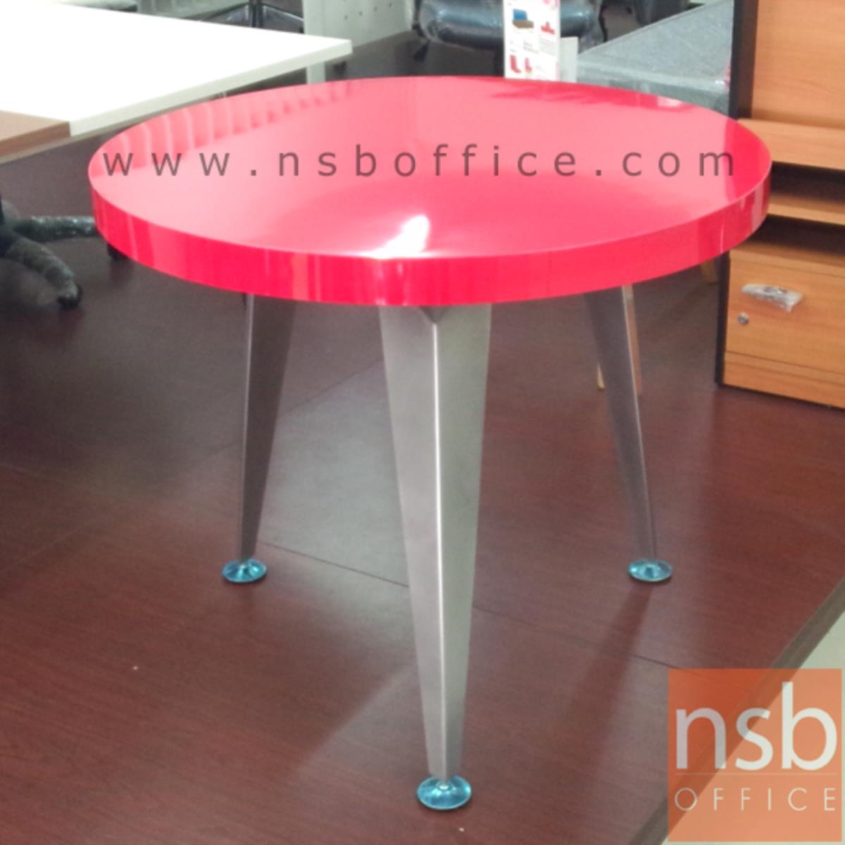 A25A005:โต๊ะหน้าลามิเนตสีแดงเงา รุ่น Bickford (บิคฟอร์ด) ขนาด 90Di cm.  โครงขาเหล็ก Clearance-มีสต็อก 1 ตัว
