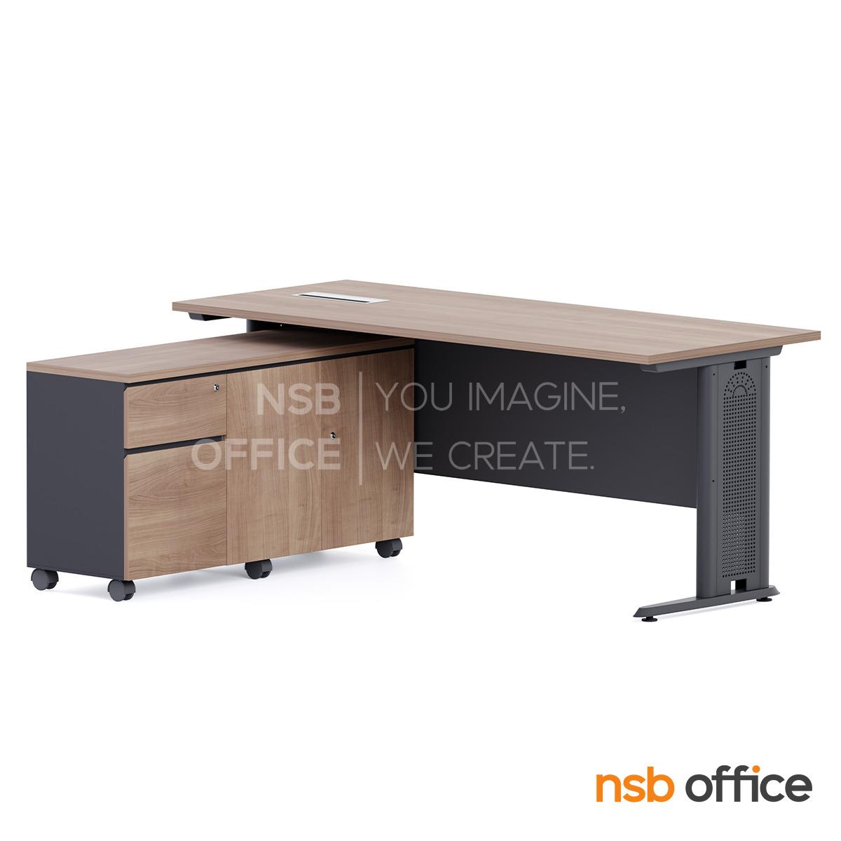 โต๊ะทำงานผู้บริหาร รุ่น Draxen (แดร็กเซน) ขนาด 150W ,160W และ 180W cm.  ขาเหล็ก พร้อมตู้ข้างล้อเลื่อน