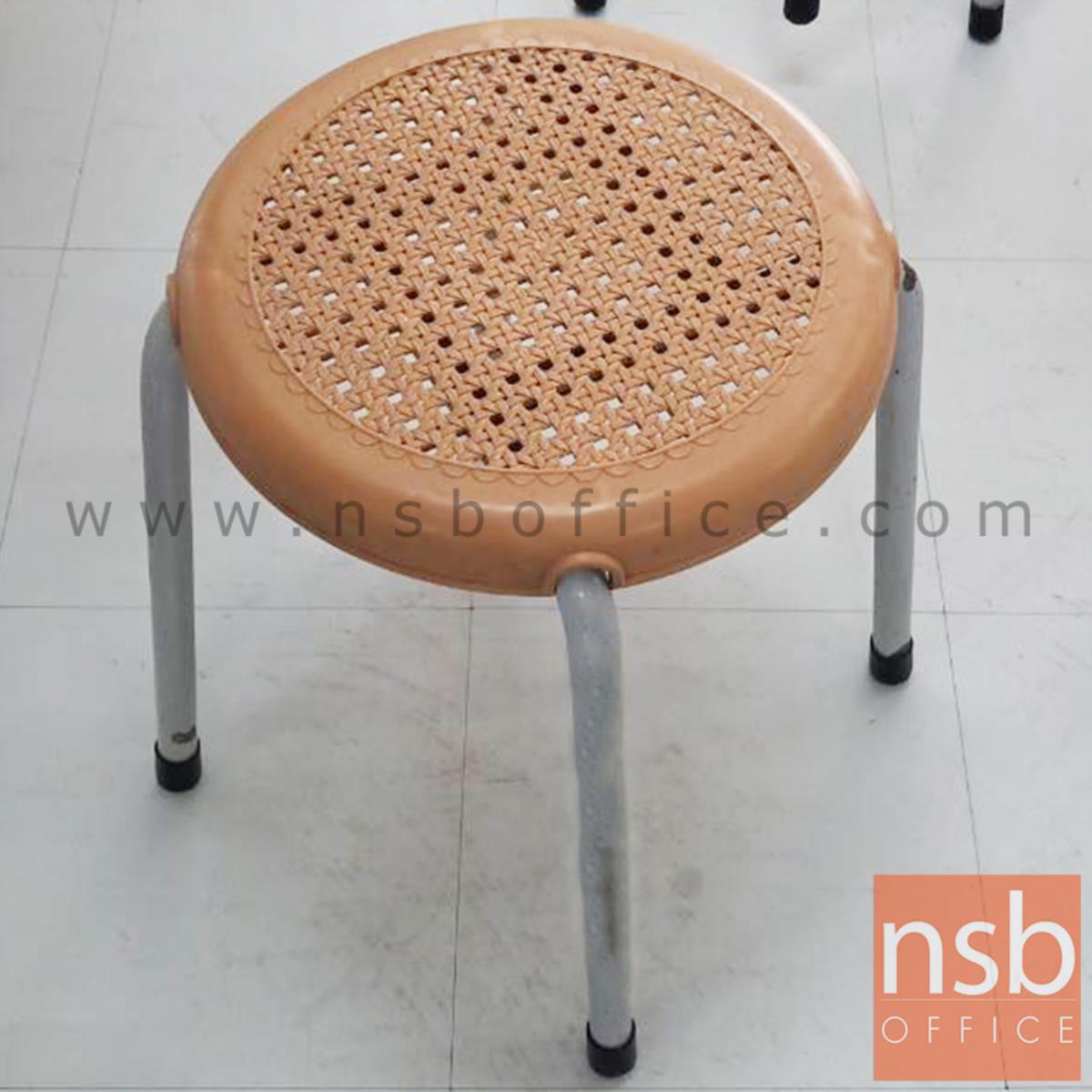 B09A093:เก้าอี้สตูลกลมที่นั่งพลาสติกลายหวาย  33Di*45H cm. ขาเหล็กกลมพ่นเทา 
