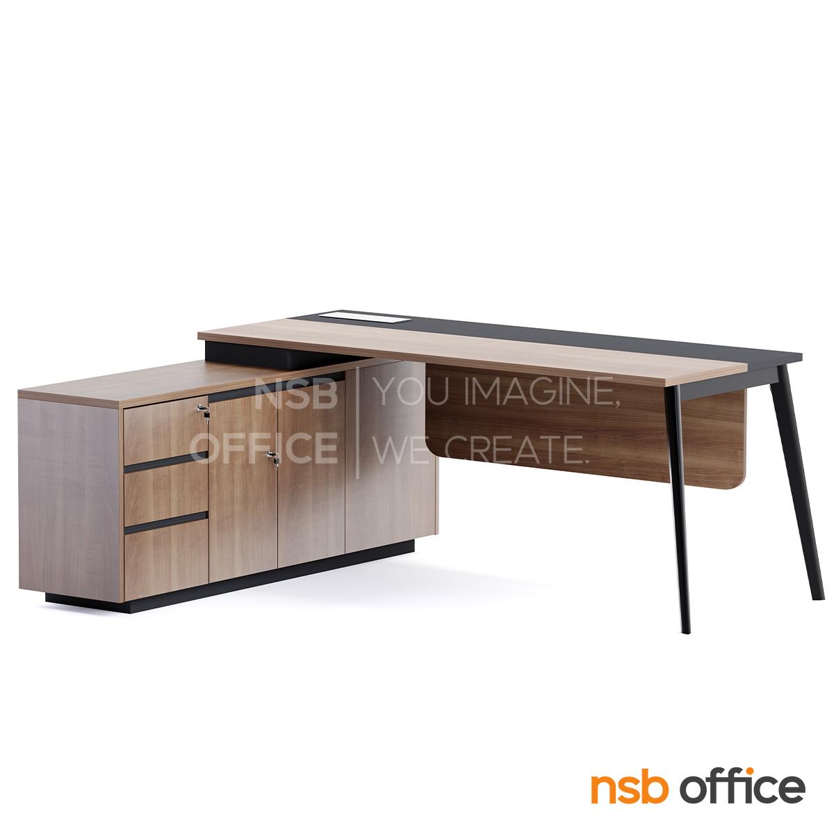 โต๊ะผู้บริหารตัวแอล รุ่น Lisianthus (ไลเซนทัส) ขนาด 180W cm.  บังตาไม้ ขาเหล็ก