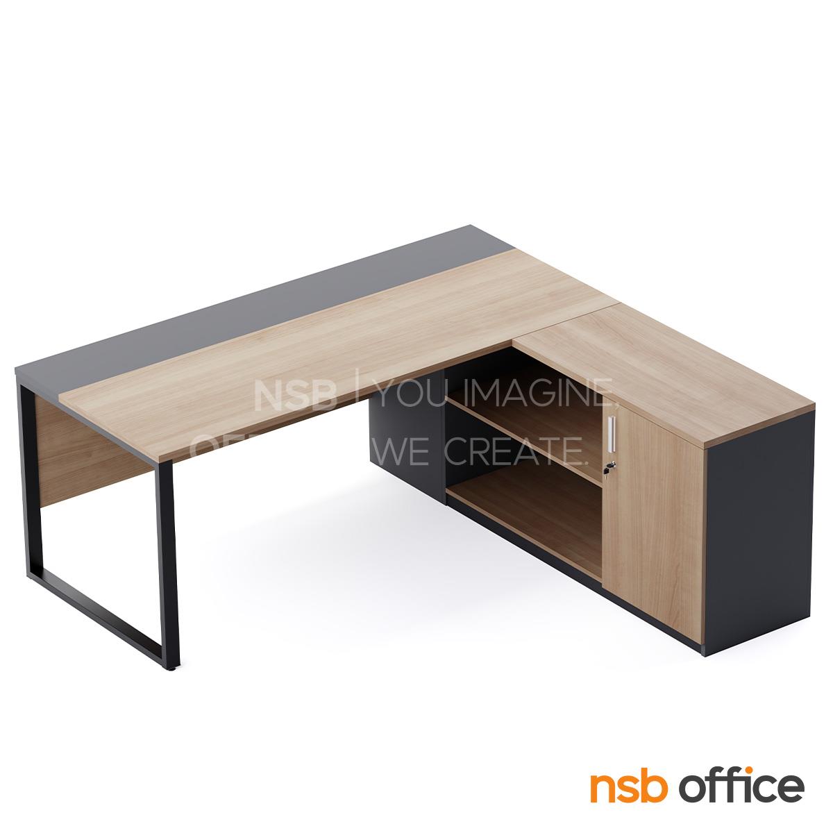 โต๊ะผู้บริหารตัวแอล รุ่น Nyxia (นิกเซีย) ขนาด 180W cm.  บังตาไม้ พร้อมตู้ข้าง ขาเหล็ก