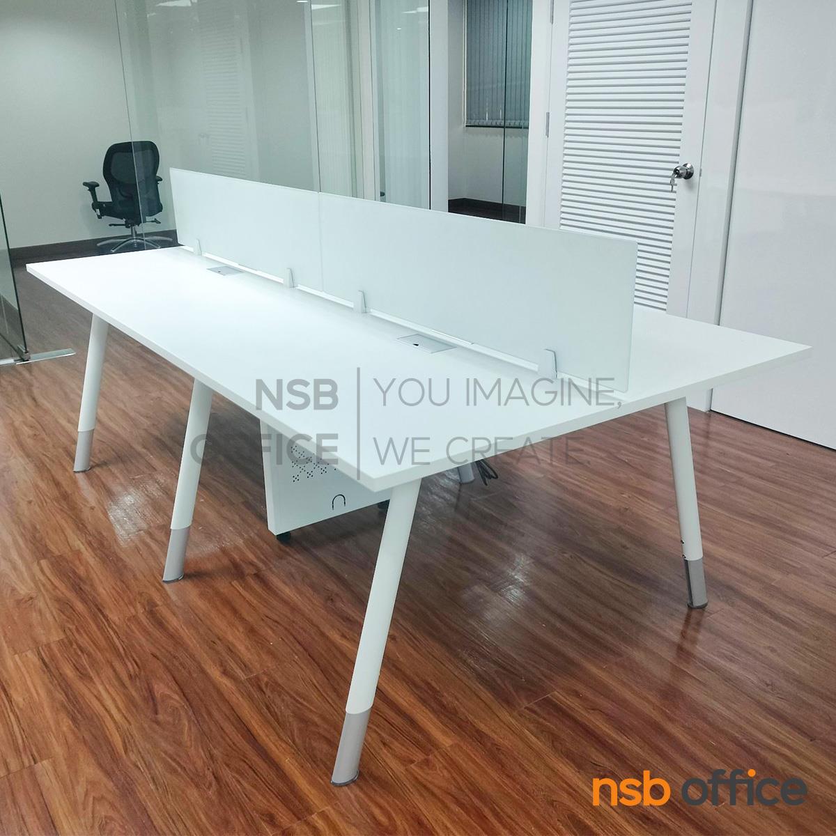 ชุดโต๊ะทำงาน 4 ที่นั่ง  รุ่น Brenton ll (เบรนตัน 2) ขนาด 240W*120D cm.  มินิสกรีนด้านหน้า ขาเหล็กกล่อง