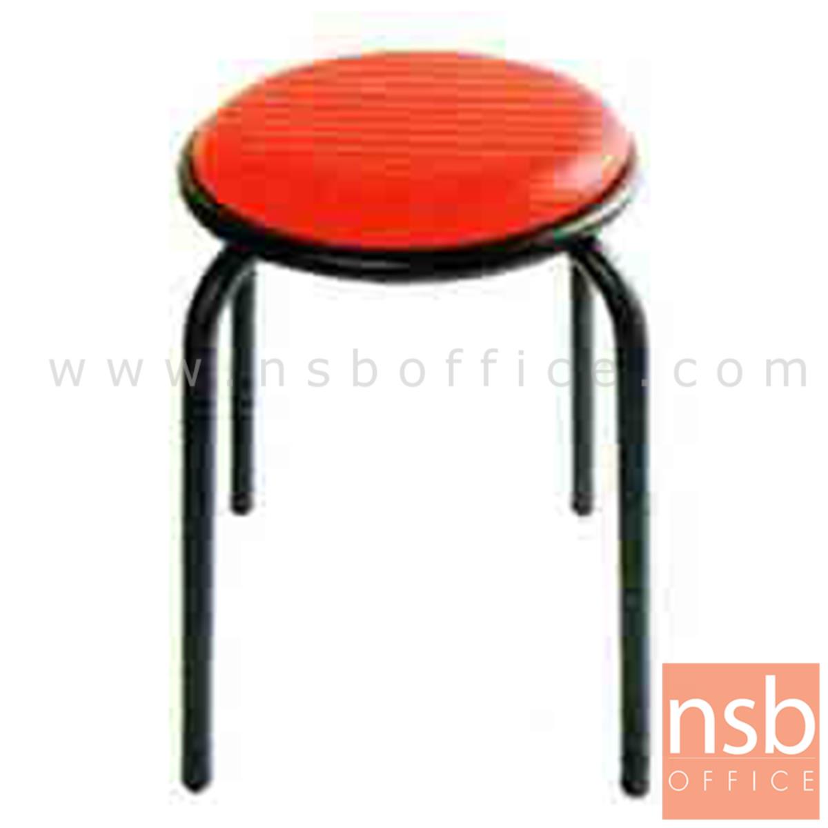 B09A014:เก้าอี้สตูลกลมที่นั่งหุ้มหนังเทียม รุ่นเหล็กหนาพิเศษ ขนาด 36Di*49H cm. ขาเหล็ก 