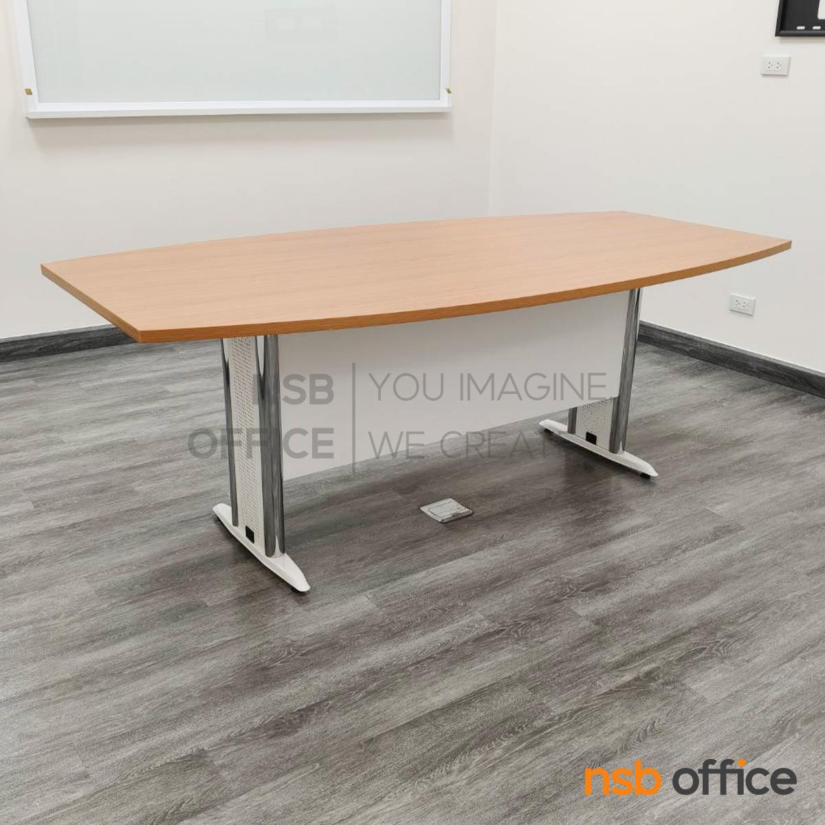 โต๊ะประชุมทรงเรือ รุ่น TABLE-WMT ขนาด 200W, 240W cm. พร้อมบังโป๊ไม้ ขาเหล็กตัวที