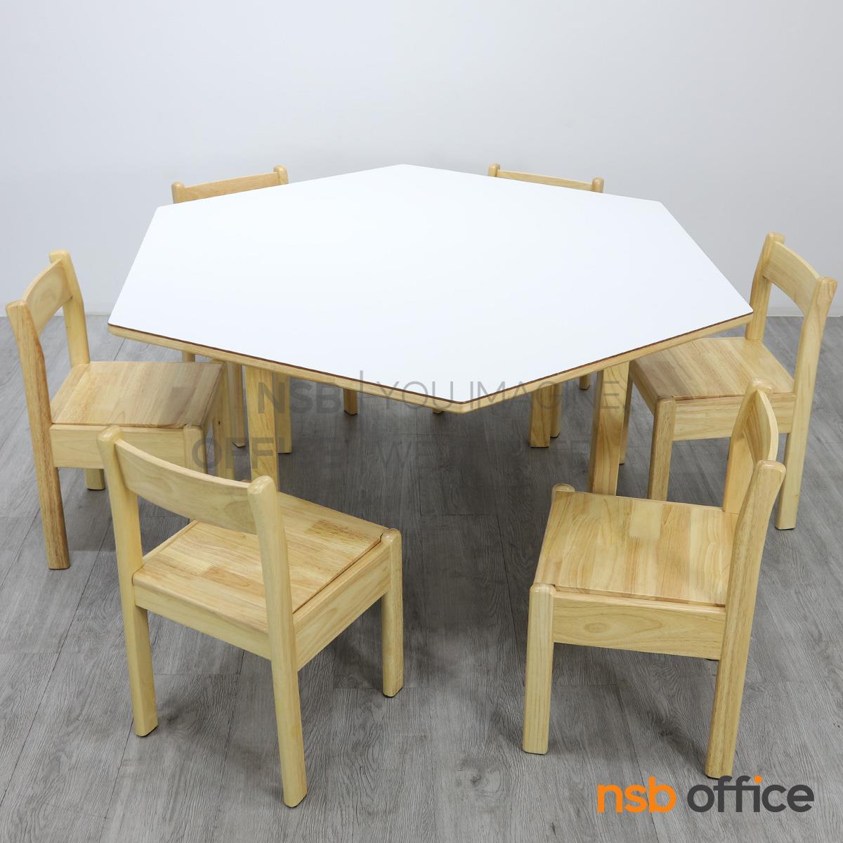 ชุดโต๊ะนักเรียนหกเหลี่ยม 6 ที่นั่ง หน้าลามิเนต HPL รุ่น Tortilla (ทอร์ทิลลา)  พร้อมเก้าอี้ 