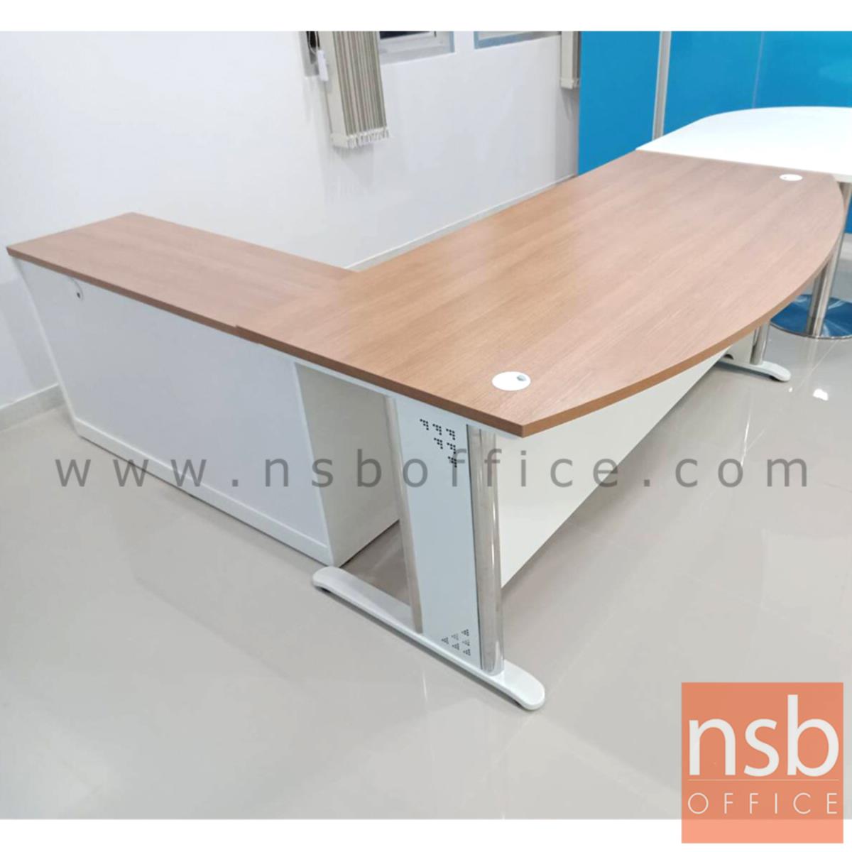 โต๊ะผู้บริหารตัวแอล  รุ่น MN-1820 ขนาด 180W cm. พร้อมลิ้นชักและตู้ข้าง ขาเหล็ก