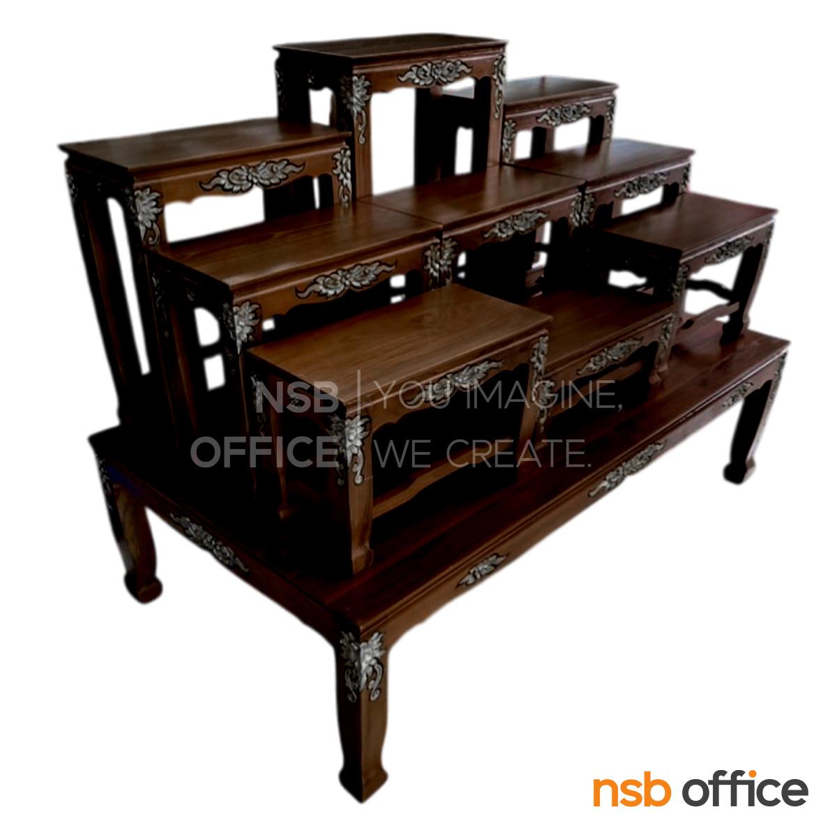 โต๊ะหมู่บูชาไม้สักล้วน แกะลายปิดทอง หมู่ 9 หน้ากว้าง 9 นิ้ว รุ่น อุไร  