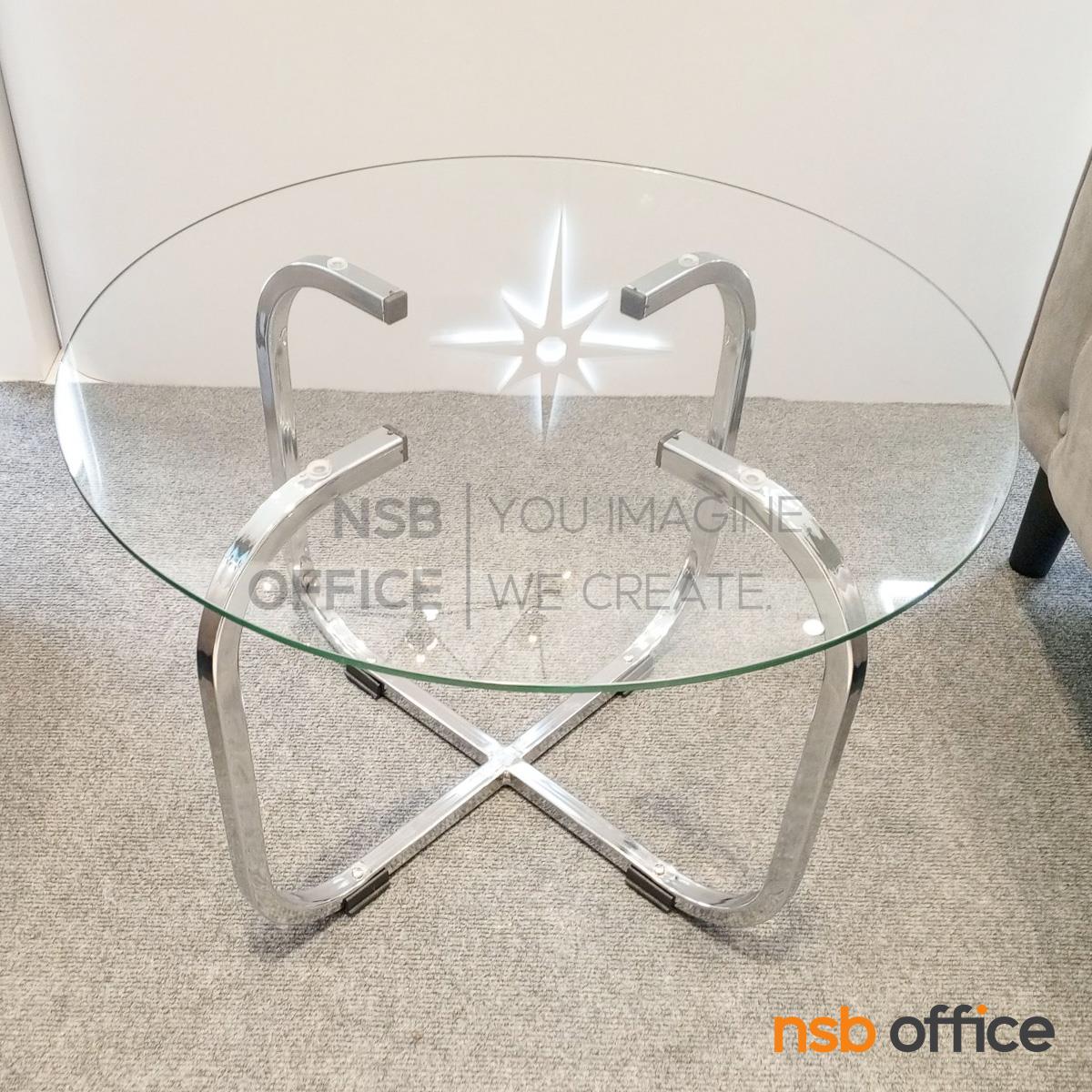 โต๊ะกลางกระจกกลมใส  รุ่น KT-APPLE  ขนาด 60W cm. โครงเหล็กชุบโครเมี่ยม