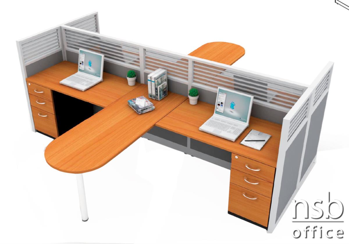  ชุดโต๊ะทำงานกลุ่ม 4 ที่นั่ง โต๊ะหัวโค้งต่อกลาง 