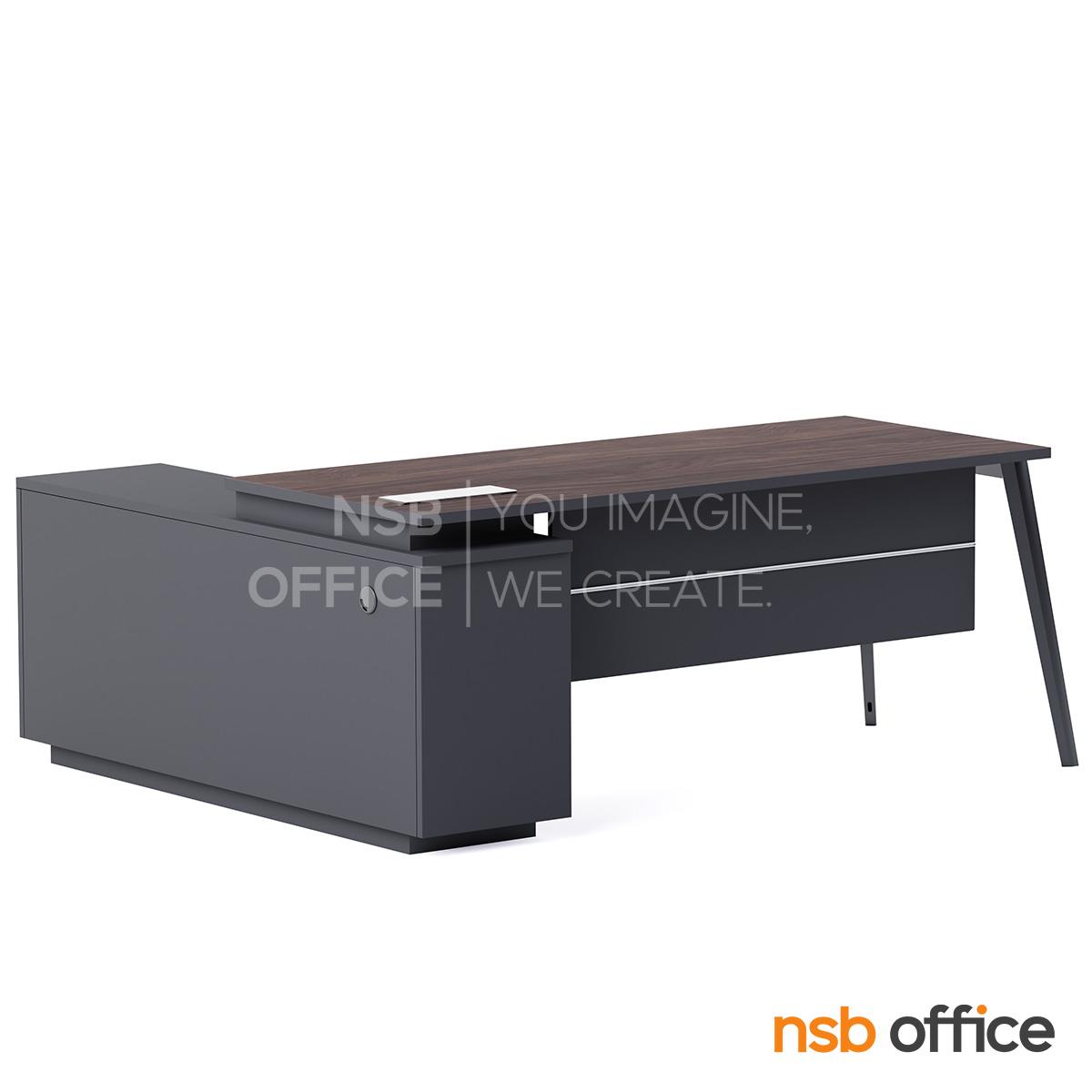 โต๊ะผู้บริหารตัวแอล รุ่น Lapins (ลาพินส์) ขนาด 180W cm. บังตาไม้ ขาเหล็ก