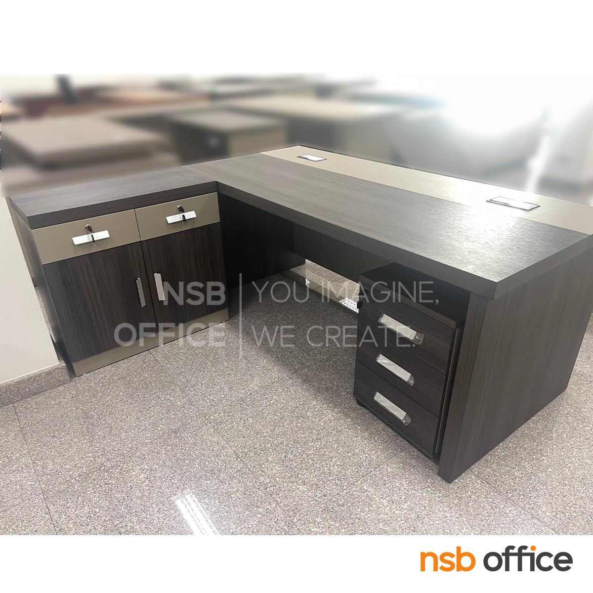 โต๊ะผู้บริหารตัวแอล รุ่น Dexton (เดกซ์ตัน) ขนาด 180W ,200W cm.  พร้อมตู้ข้าง