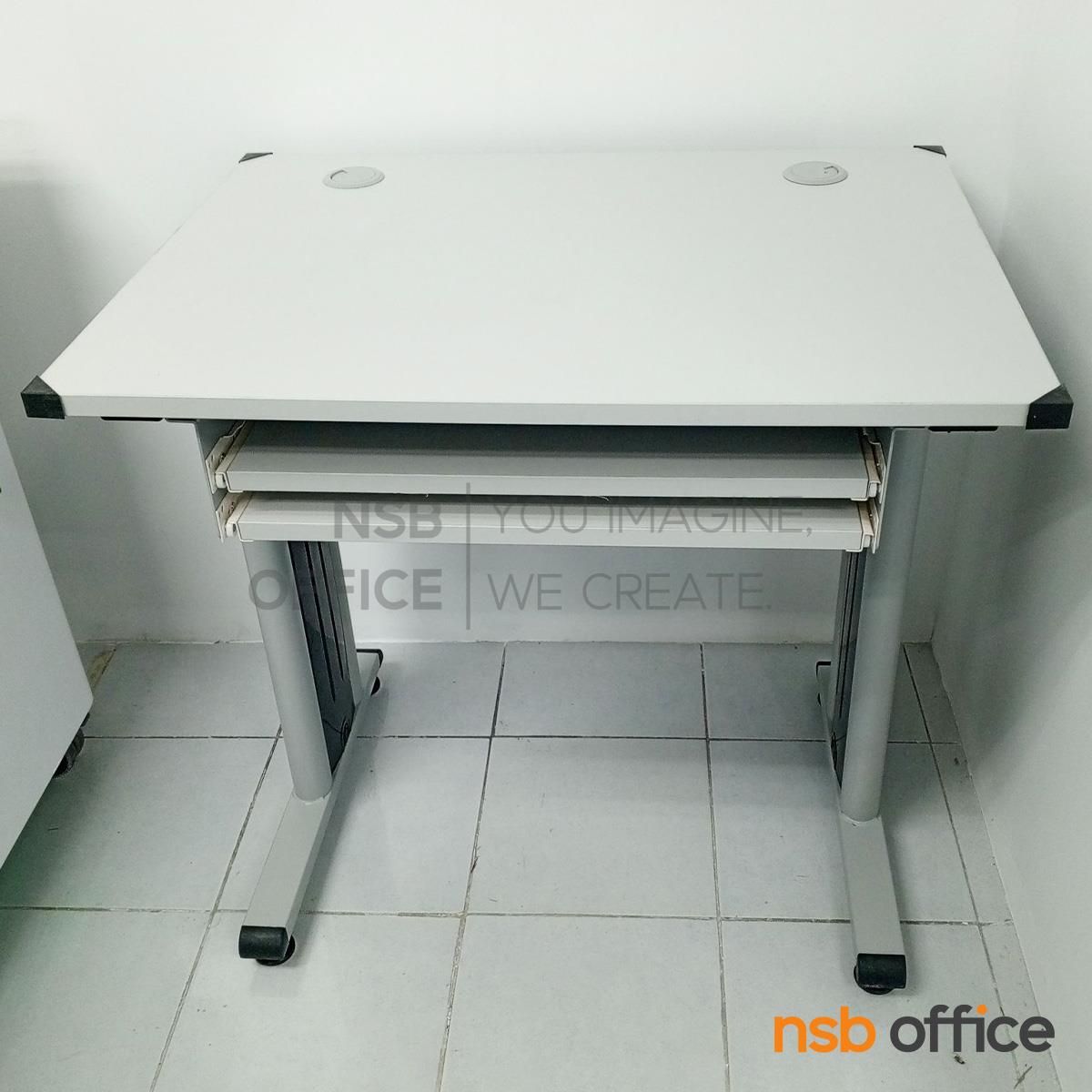 โต๊ะคอมพิวเตอร์ ขนาด 80W*75H cm. ราง 2 ชั้น รุ่น Swara (สวาร่า)  ขาเหล็กทำสีเทาอ่อน