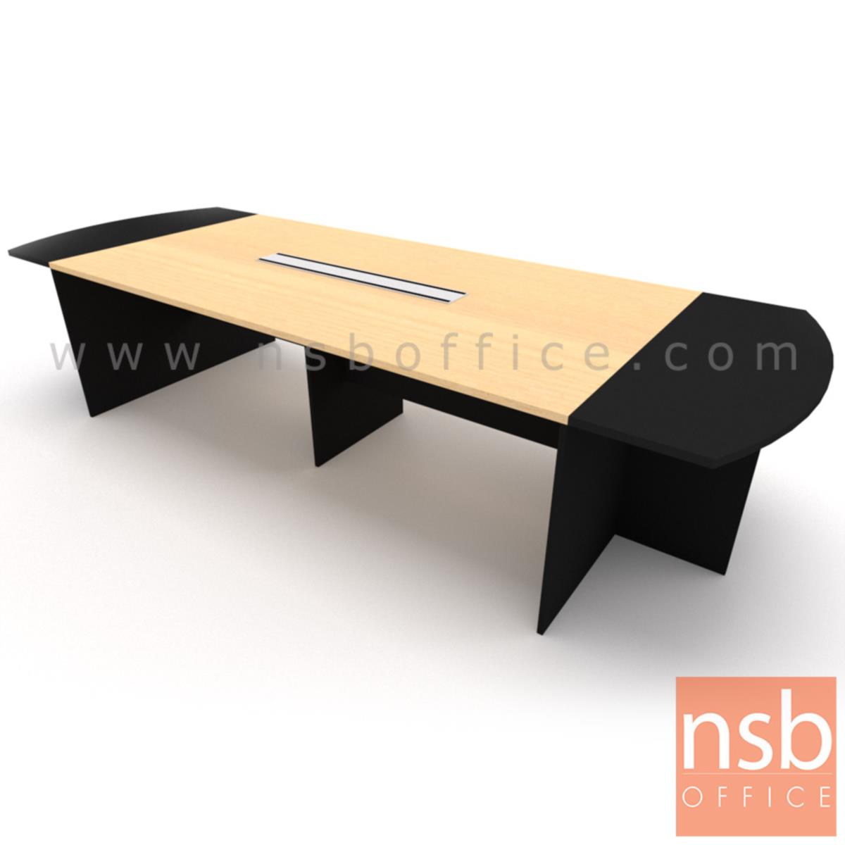 โต๊ะประชุมทรงเหลี่ยมหัวโค้ง ไม้ล้วน รุ่น Allisyn (อัลลิซิน) ขนาด 360W*120D cm. พร้อมป็อบอัพหน้าโต๊ะ
