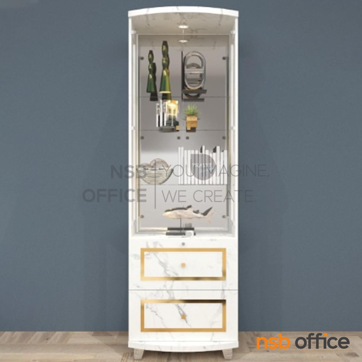 ตู้โชว์กระจกดาวน์ไลท์ ลายหินอ่อนขอบทอง รุ่น Devon (เดวอน) ขนาด 60 ซม. 