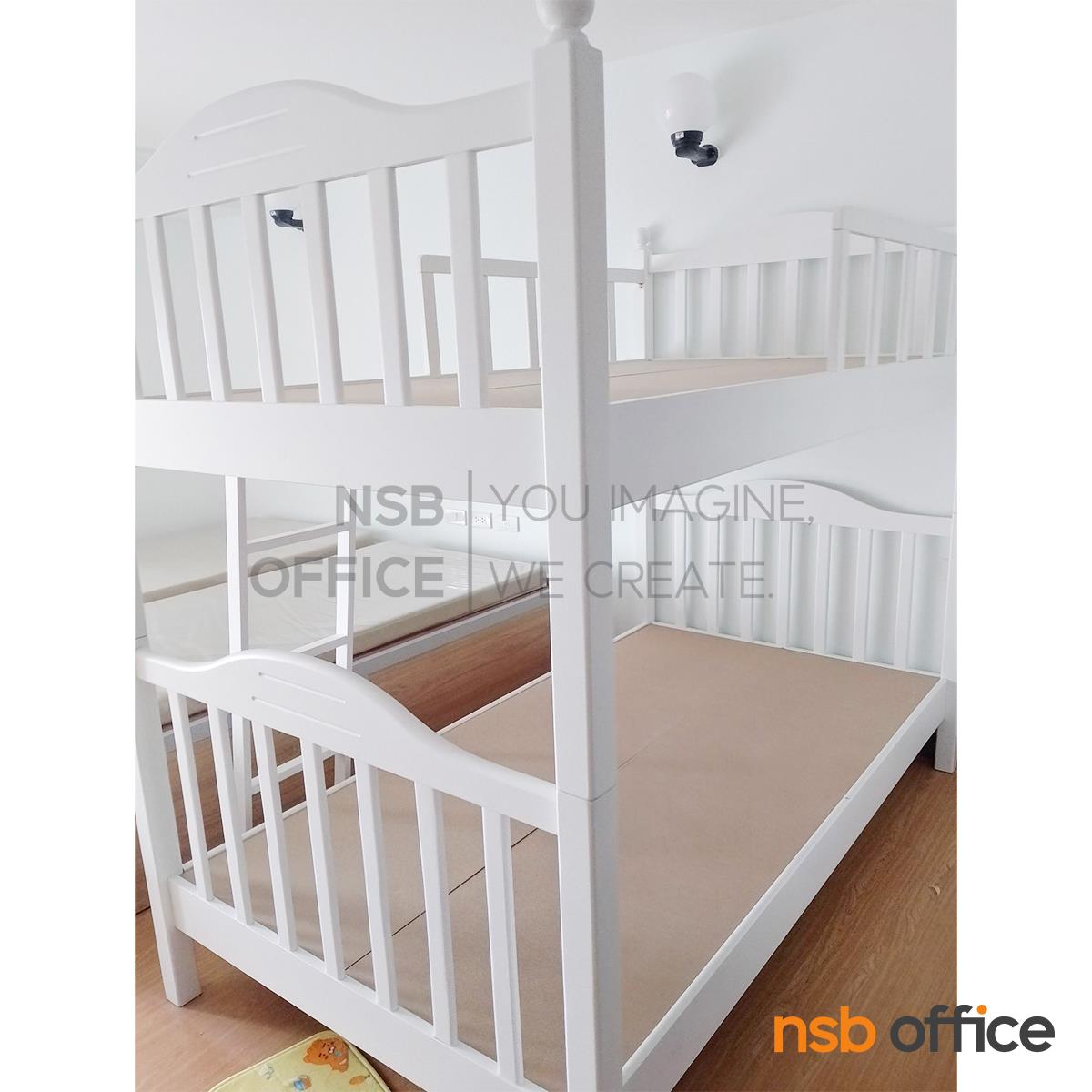 เตียงไม้ยางพาราล้วน 2 ชั้น ขนาด 3.5 ฟุต หัวเตียงไม้ระแนง   