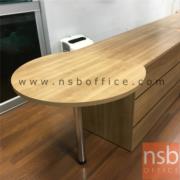 A12A056-2:แผ่นหน้าโต๊ะประชุมกลมตัดปลาย   ขนาด 90Di*75D cm.  ต่อข้างโต๊ะสำหรับคุยงาน เสากลมชุบโครเมี่ยม