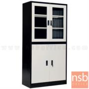 E07A077-1:ตู้เอกสาร 4 บานเปิดบนกระจก-ล่างทึบ รุ่น Elton (เอลตัน)  ขนาด 91.4W cm. กุญแจล็อก