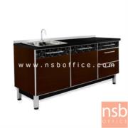 K03A028:ตู้เคาน์เตอร์ กว้าง 180 ซม. รุ่น Regency (รีเจนซี่)   อ่างซิงค์ซ้าย TOP เมลามีนสีดำล้วน 