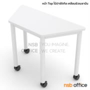 B30A062-1:โต๊ะทำงานทรงคางหมูล้อเลื่อน รุ่น Malfoy (มัลฟอย)  หน้า Top เมลามีน HPL (ขนาด 120W cm.) โครงขาสีขาว 