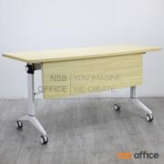 A18A122-1:โต๊ะประชุมพับเก็บได้ล้อเลื่อน รุ่น Lecover (ลีโคลเวอร์)  Top สีเมเปิ้ลตามรูป ขาอลูมิเนียม ล้อล็อกได้