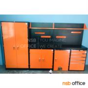 E09A024-1:ชุดตู้เก็บเครื่องมือช่าง 307W*49.7D*183H cm. พร้อมแผ่นท็อปแผ่นชั้นและอุปกรณ์เสริม   (สีส้ม-ดำ) 