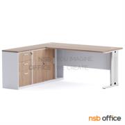 A30A022-3:โต๊ะทำงานตัวแอล รุ่น NSB-NEW 2  ขนาด 180W cm. พร้อมบังโป๊และตู้ข้าง ขาเหล็กตัวแอล