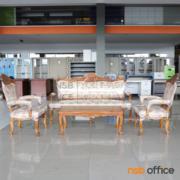 B31A064-1:ชุดโซฟาหลุยส์ดอกเบญจมาศ สีสักล้วน   พร้อมโต๊ะกลาง โครงไม้สักแท้