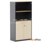 C02A007-1:ตู้เอกสาร บนบานเปิดกระจก ล่างบานเปิดทึบ รุ่น Ringwald (ริงวอลด์) ขนาด 80W*160H cm. สีมาตรฐาน เมลามีน
