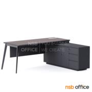 A28A008-1:โต๊ะผู้บริหารตัวแอล รุ่น Lapins (ลาพินส์)  แอลขวา บังตาไม้ ขาเหล็ก พร้อมป๊อปอัพฝาสไลด์ A24A076