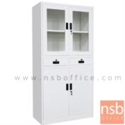 E07A075:ตู้เอกสารเหล็กบนบานเปิดกระจก 2 ลิ้นชัก ล่างบานทึบ  รุ่น Albania (อัลบาเนียร์)    