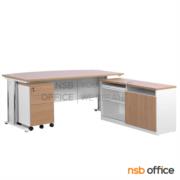 A16A075:โต๊ะผู้บริหารตัวแอล  รุ่น MN-1820  ขนาด 180W cm.  พร้อมลิ้นชักและตู้ข้าง ขาเหล็ก