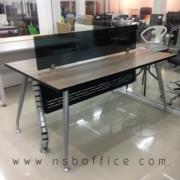 A04A171:ชุดโต๊ะทำงานกลุ่ม 2 ที่นั่ง  รุ่น TJ-672  ขนาด 120W cm. พร้อมบังตาเข้าชุด ขาเหล็กสีเทาเมทัลลิค 