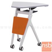 A18A101-1:โต๊ะพับล้อเลื่อน 1/6 รุ่น Lucy (ลูซี่)  หน้าท็อปสีขาว โครงเหล็กพ่นสีขาว บังตาไม้