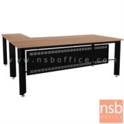 A33A003:โต๊ะทำงานตัวแอล  รุ่น Elysia (อลิเซีย)  ขนาด 200W1*180W2 cm. พร้อมบังโป๊เหล็ก สีวอลนัทตัดดำ  