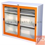 E07A012-1:ตู้เอกสารเหล็กบานเลื่อนกระจก รุ่น Gambon (แกมบอน)  ขนาด 3 ฟุต 91.4W*87.8H cm. ล็อคด้วยระบบกุญแจ