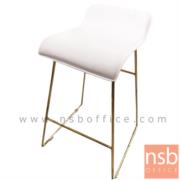 B18A079-1:เก้าอี้บาร์ ที่นั่งหุ้มหนังเทียม รุ่น Marigold (แมริโกลด์) หนังสีขาว  โครงขาเหล็กชุบทอง