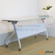 A20A046-1:โต๊ะประชุมพับเก็บได้ล้อเลื่อน รุ่น Snipsy (สนิปซี่)  ขนาด 120W cm. โครงขาเหล็กสีขาว  บังตาเหล็ก ล้อล็อกได้