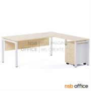 A30A036-1:โต๊ะผู้บริหารตัวแอล ตู้ลิ้นชักล้อเลื่อน รุ่น Max steel (แม็กซ์สตีล)  ขนาด  180W1*180W2 cm พร้อมรางไฟใต้โต๊ะและ รางไฟ รุ่น A24A034 