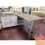 A16A065:โต๊ะทำงานตัวแอล   ขนาด 150W1*165W2 cm.  ข้างตู้เก็บของยาว ขาเหล็กปลายเรียว 