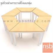 A10A074-4:โต๊ะเรียนกิจกรรมทรงคางหมู รุ่น Pomelo (โพเมโล่)  ขนาด 120W*52D cm. (1 ชุด 6 ตัว)   ขาเหล็กกลม ไม่มีล้อ