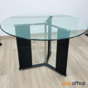 A05A133-1:โต๊ะกลมหน้ากระจก รุ่น Phillip (ฟิลลิป)  ขนาด 120Di cm. ขาเหล็กหุ้มหนัง 
