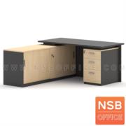 A16A083:โต๊ะผู้บริหารตัวแอลหน้าท็อปกระจก รุ่น Cadillac (คาดิลแลค)  ขนาด 180W cm. 