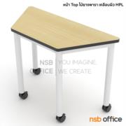 B30A062-2:โต๊ะทรงคางหมูล้อเลื่อน 118W cm รุ่น Malfoy (มัลฟอย)  Top ไม้ยางพาราปิดผิว HPL โครงขาสีขาว 