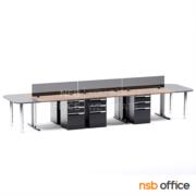 A27A002-1:ชุดโต๊ะทำงานกลุ่ม 6 ที่นั่ง  รุ่น WS026G  ขนาด 480W cm. (มีแผ่นท๊อปต่อหัวท้าย) พร้อมมินิสกรีนกระจกและตู้ 3 ลิ้นชักเหล็ก  ขาเหล็ก