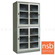 E07A032:ตู้เอกสารเหล็กบน-ล่างบานเลื่อนกระจก รุ่น PK-302  ขนาด 91.4W*182.9H cm. (ใบยาวต่อเนื่อง / ผลิตสีเทาสลับ)