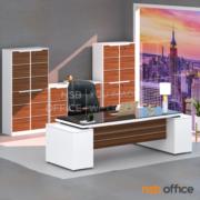 SETA006:เซ็ตโต๊ะทำงานผู้บริหาร สีซีบราโน่-ขาว รุ่น Zebrano l   ชช พร้อมตู้เก็บเอกสาร เก้าอี้ (รวม 5 ชิ้น)