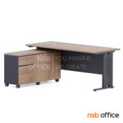 A28A006-3:โต๊ะทำงานผู้บริหาร รุ่น Draxen (แดร็กเซน)  ขนาด 180W cm. พร้อมกล่องไฟ A24A047 ขาเหล็ก พร้อมตู้ข้างล้อเลื่อน