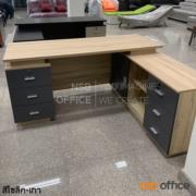 A30A056-3:โต๊ะผู้บริหารตัวแอล 3 ลิ้นชัก รุ่น Karish (คาริช)  สีโซลิค-เทา พร้อมตู้ข้าง