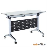 A20A043-3:โต๊ะประชุมพับเก็บได้ล้อเลื่อน รุ่น Kavius (คาเวียส)  ขนาด 180W cm. (Top สีขาวตามรูป) ขาเหล็กพ่นสี ปลายขาอลูมิเนียม