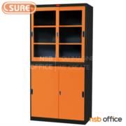 E04A054 :ตู้เอกสารบานเลื่อน บนกระจกล่างทึบ รุ่น PPK-301 หน้าบานสีสันโครงตู้สีดำ